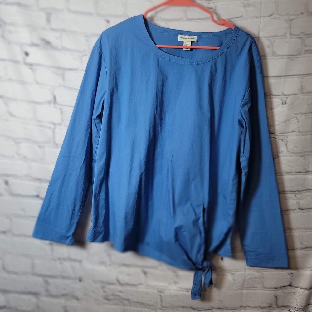 Adrienne Vittadini Womens Blue Long Sleeve Side Tie Knot Top Size M Chic Work